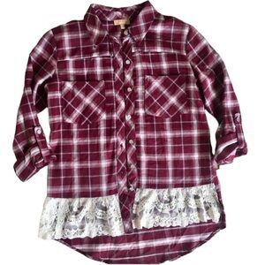 NWT Takara Maroon and White Button Down Shirt